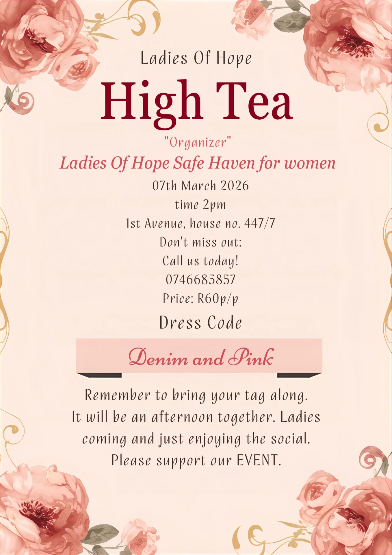 High Tea Event Poster with Watercolor Flowers (1)