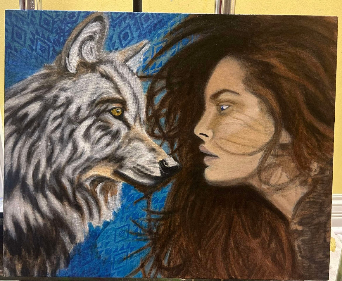 A woman and Wolf