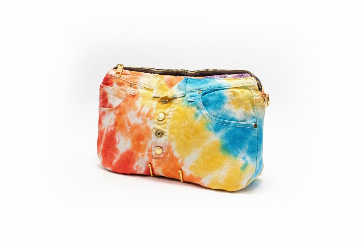 Tie-dye denim pouch by melissarobinson, fashion — fashion design