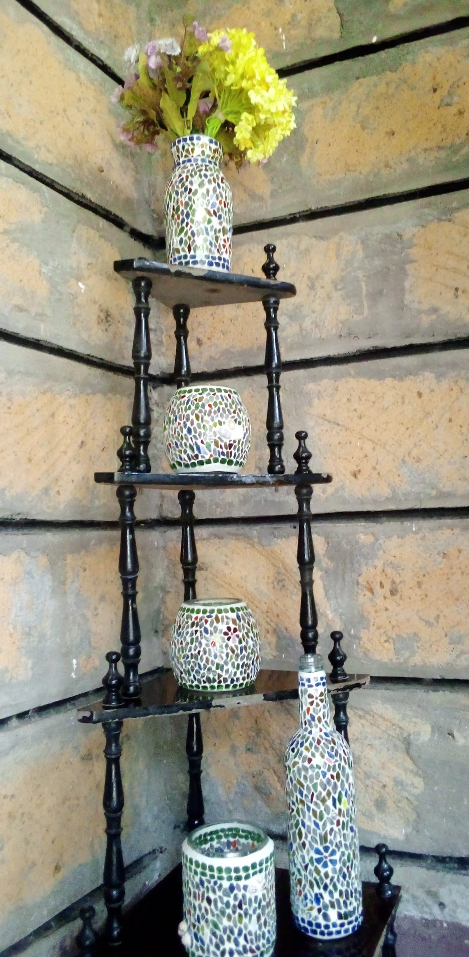 Flower vase And candle holders  by marynjoki400, mosaic artist