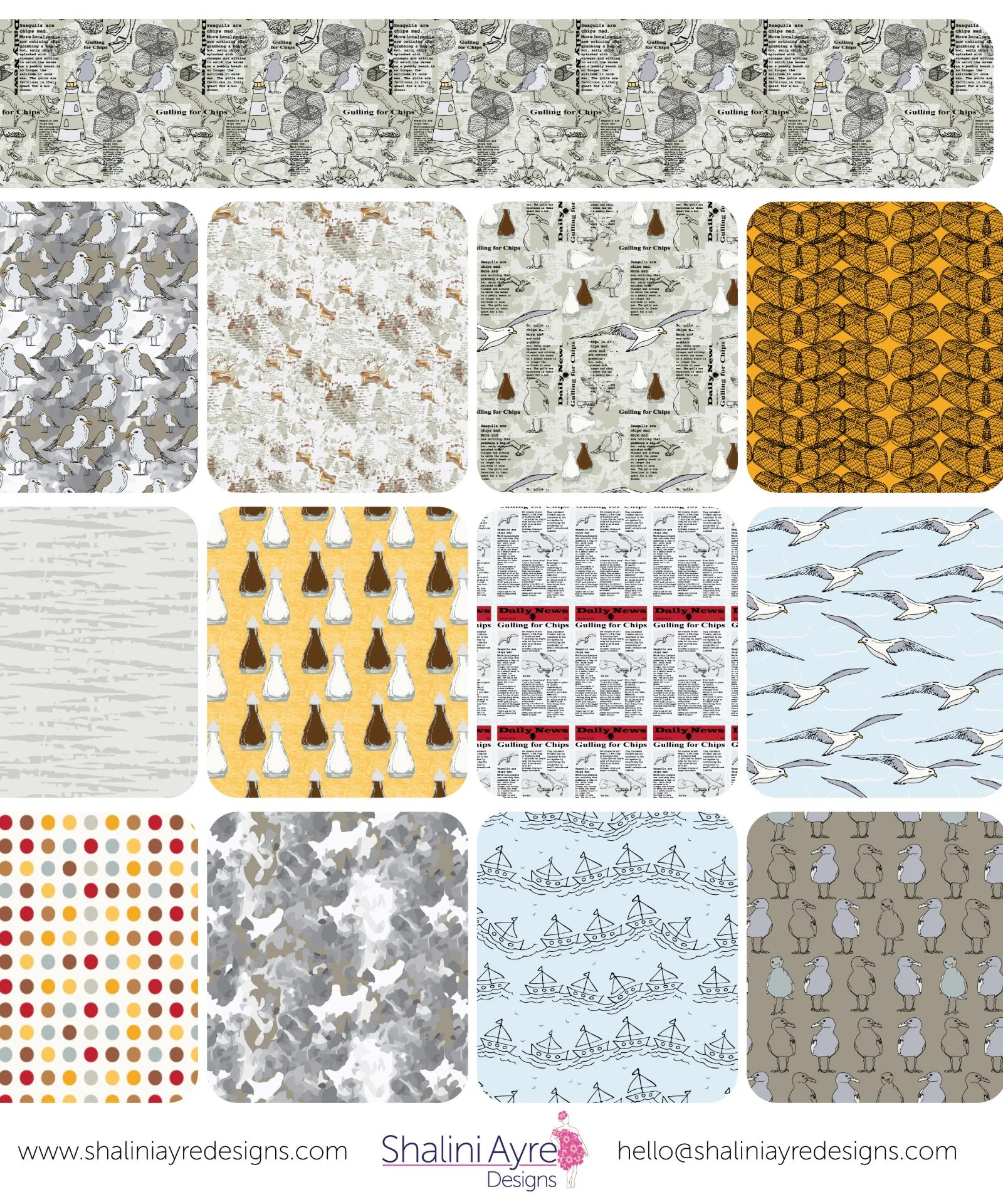 Seagulls & Chips Pattern Collection by Shalini Ayre, design — print