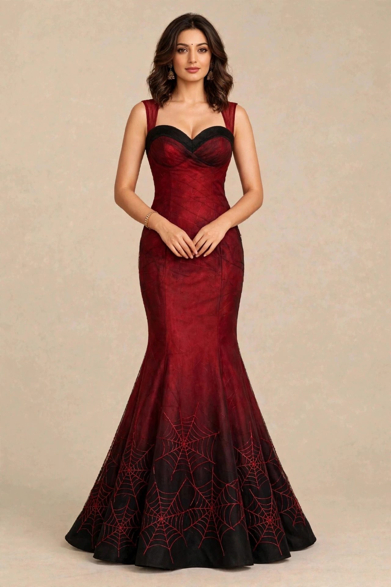 Red & Black Spiderweb Mermaid Gown Concept · 2026 by Princy Bosco, fashion — fashion design