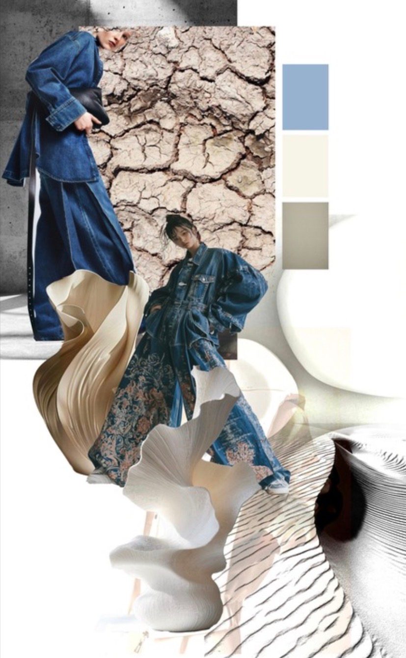 Denim and sculptural folds by janieamoia, fashion — fashion design
